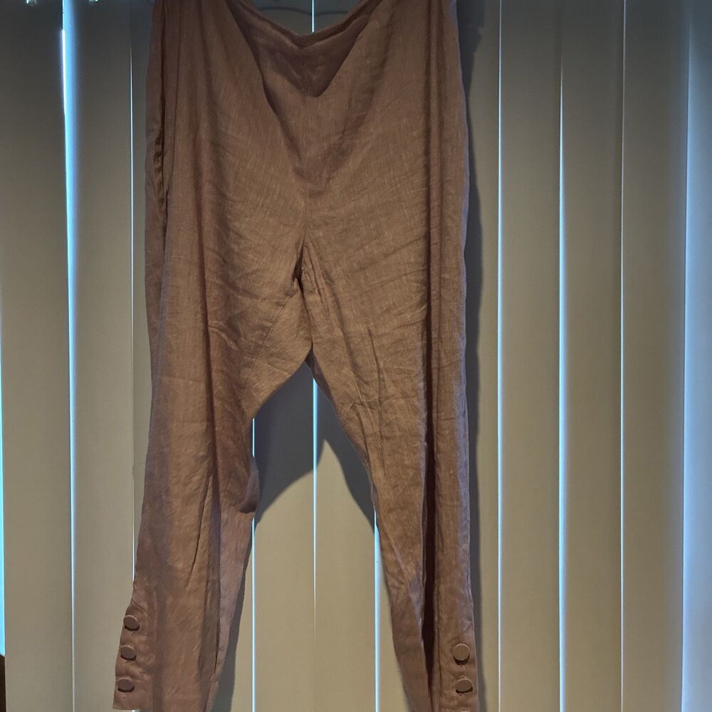 J. Jill Linen Stretch Tapered Leg Fabric Button Ankle Side Zip Pants-Blush